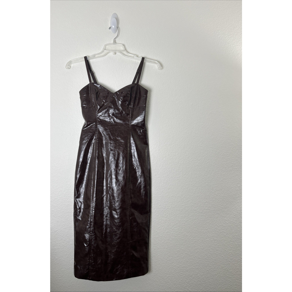 Forever 21 Womens Dress Size XS Faux Leather Midi Chocolate Gothic